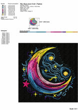 Load image into Gallery viewer, Glowing crescent moon machine embroidery design for dark fabrics-Kraftygraphy
