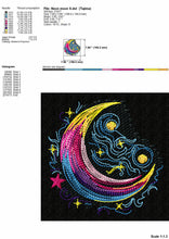 Load image into Gallery viewer, Glowing crescent moon machine embroidery design for dark fabrics-Kraftygraphy
