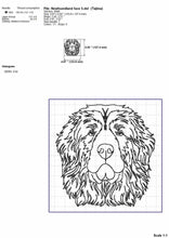 Load image into Gallery viewer, Newfoundland dog face machine embroidery design, multiple sizes and file types, outline sketch style-Kraftygraphy
