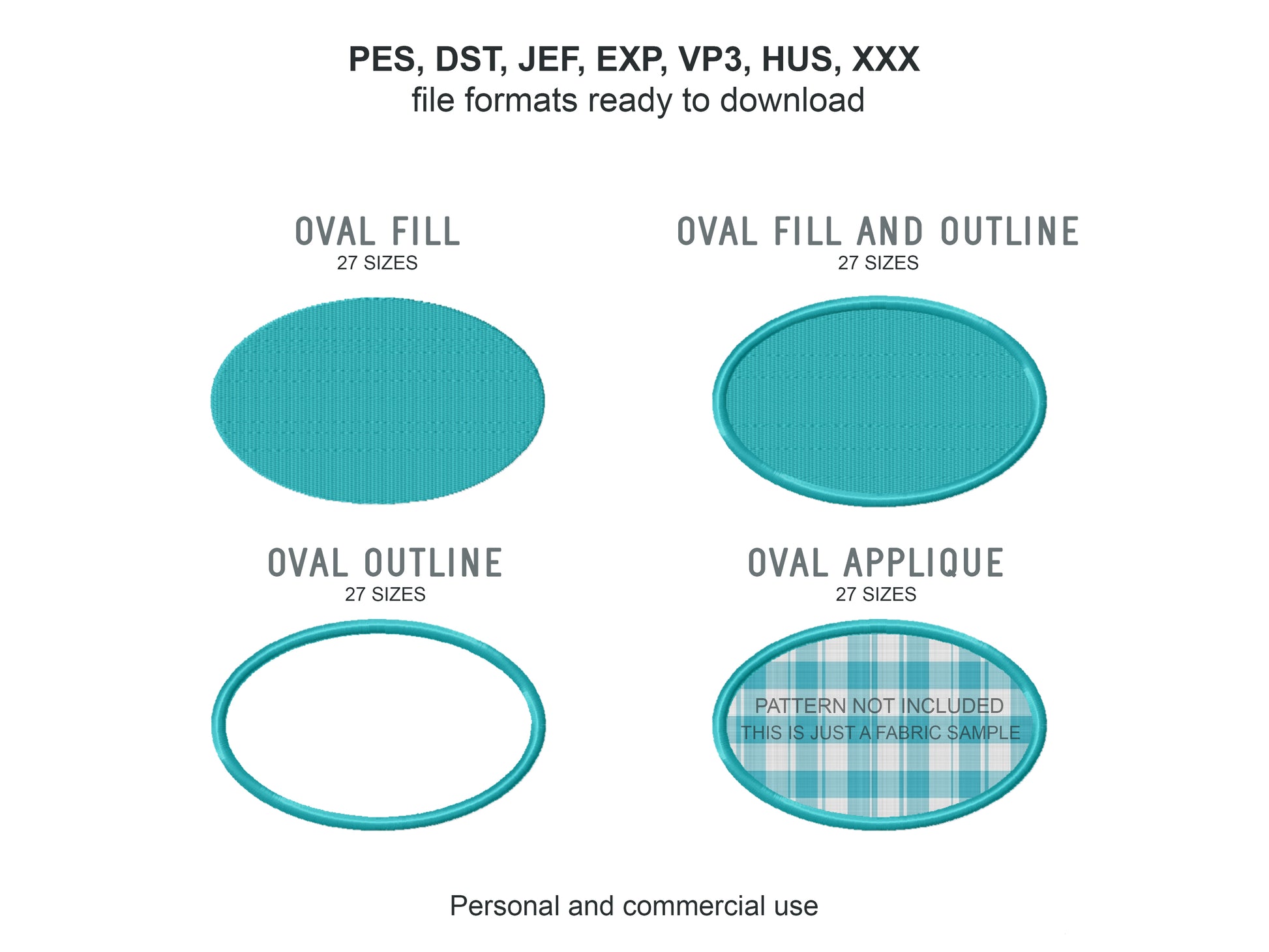Simple Oval Shape Embroidery Design Bundle – Fill, Appliqué & Outline Styles in Multiple Sizes-Kraftygraphy