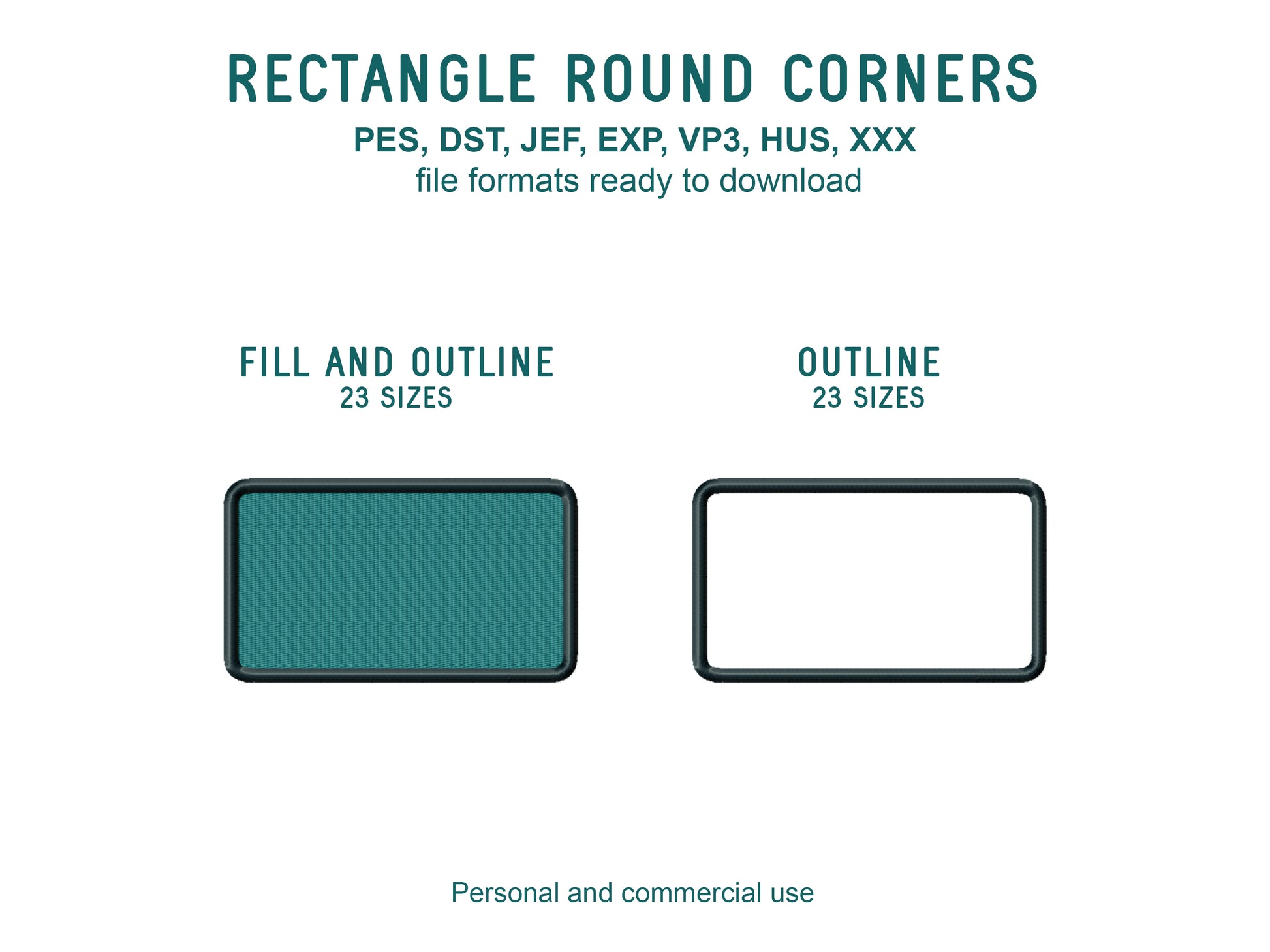 Rounded Rectangle Embroidery Design – Fill, Satin, and Outline Styles, Multiple Sizes for Machine Embroidery, Rectangle Applique-Kraftygraphy