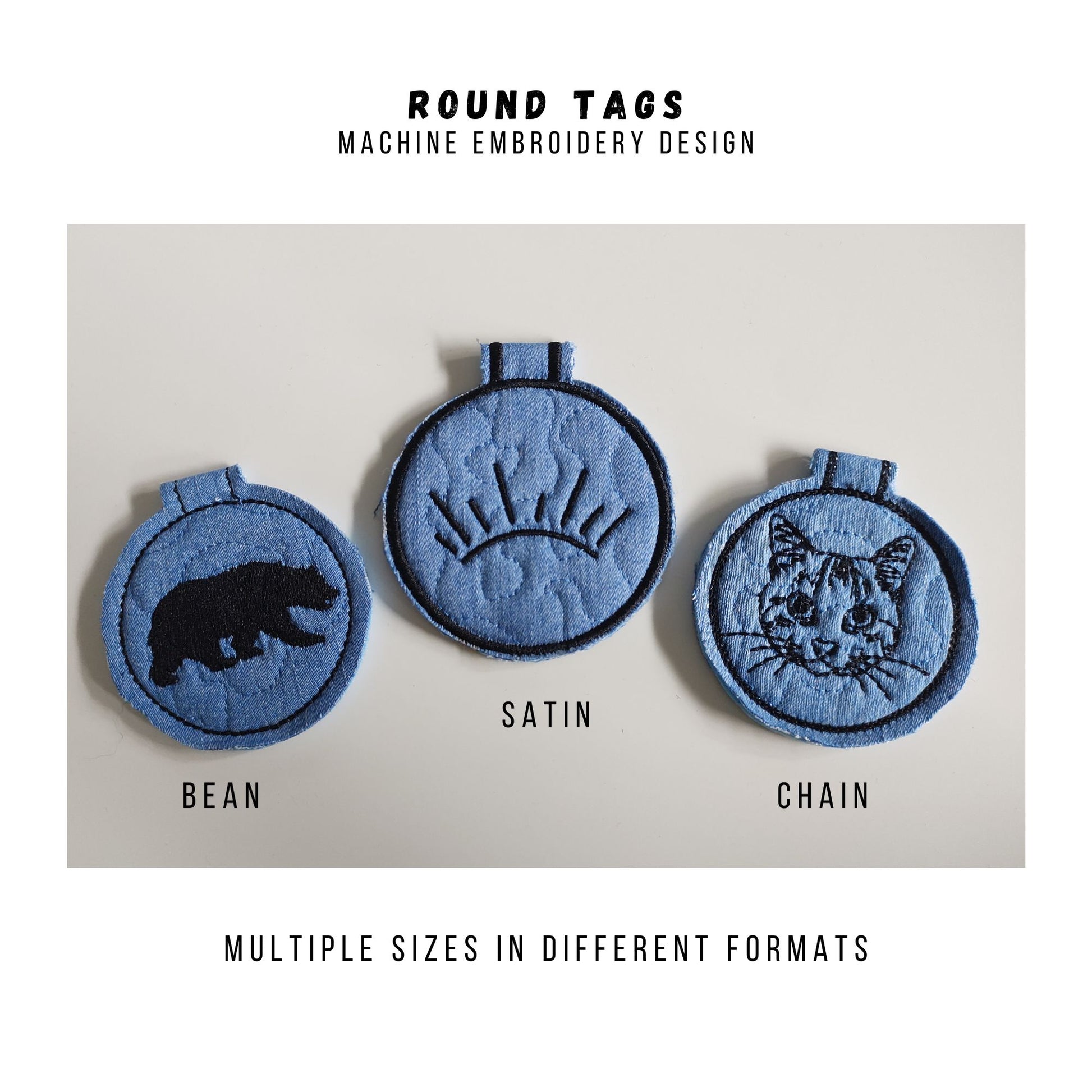 Double-Sided Round Tag Machine Embroidery Design – Satin, Bean & Chain Stitch Styles, Multiple Sizes & File Types-Kraftygraphy