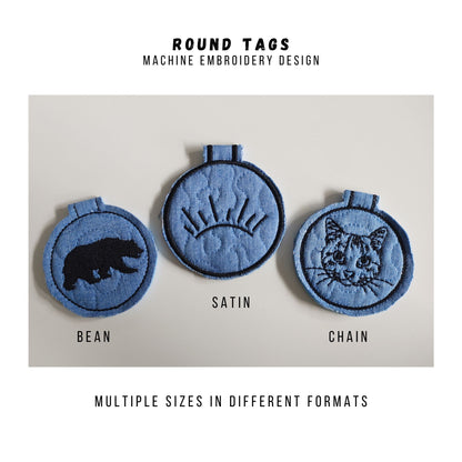 Double-Sided Round Tag Machine Embroidery Design – Satin, Bean & Chain Stitch Styles, Multiple Sizes & File Types-Kraftygraphy