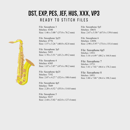 Saxophone Machine Embroidery Design-Kraftygraphy