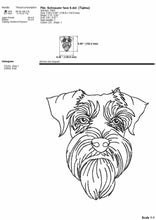 Load image into Gallery viewer, Schnauzer face machine embroidery designs, multiple sizes and file types, outline sketch style-Kraftygraphy
