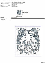 Load image into Gallery viewer, Sheltie face machine embroidery design, multiple sizes and file types, outline sketch style-Kraftygraphy
