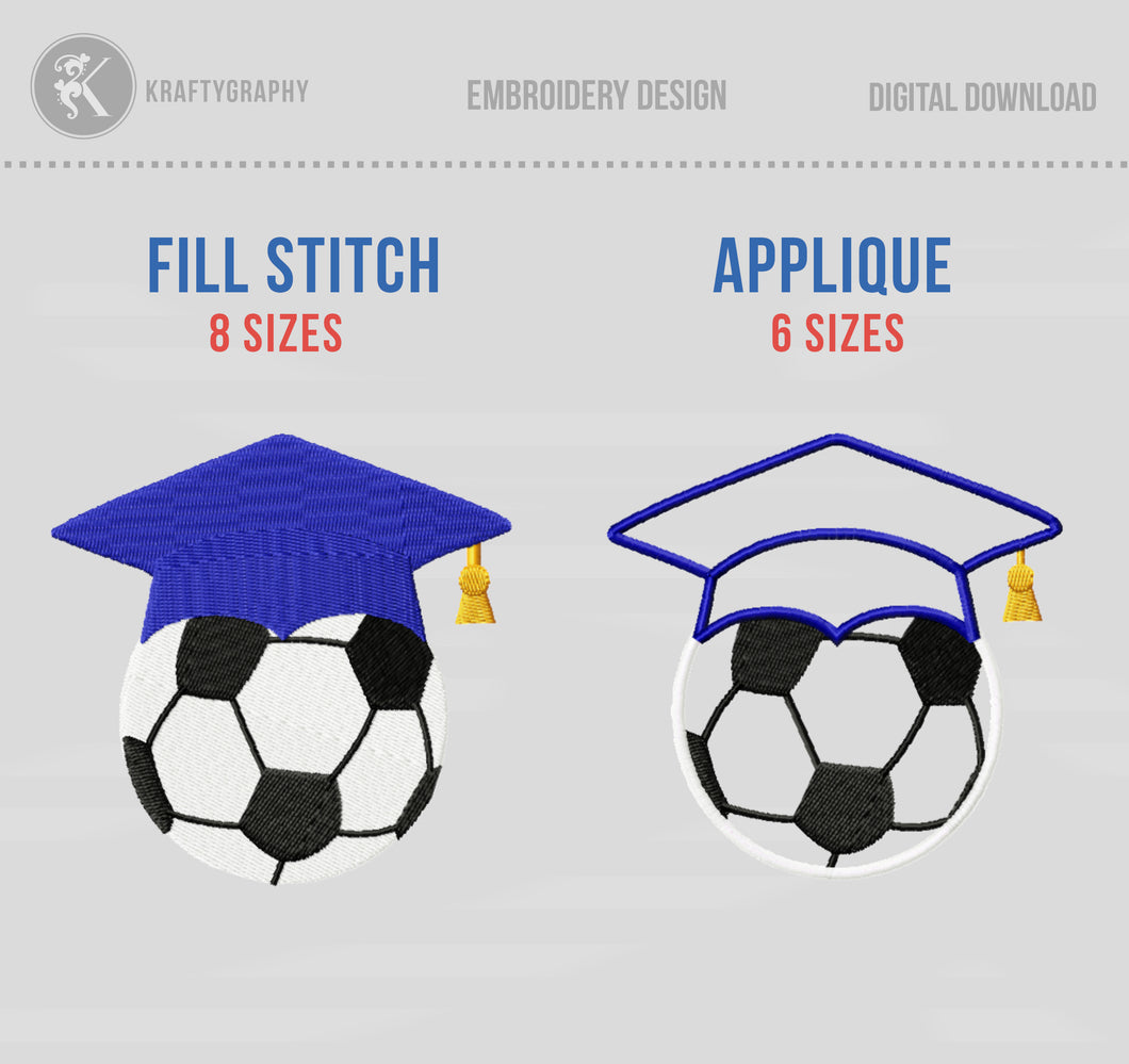 Soccer Ball Machine Embroidery Design, Embroidery Patterns for Robe, Soccer Graduation Pes Files, Soccer Ball with Graduation Cap-Kraftygraphy