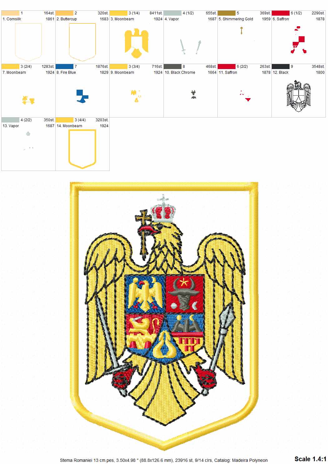 Stema Romaniei Fisiere Broderie Computerizata | Model pentru masini de brodat | 8 cm - 18 cm