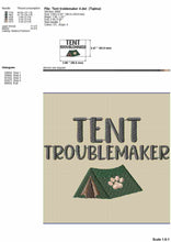 Load image into Gallery viewer, Tent troublemaker - machine embroidery design for camping pet bandana-Kraftygraphy
