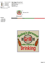Load image into Gallery viewer, Funny bbq embroidery designs - Today&#39;s forecast grill with a chance of drinking-Kraftygraphy
