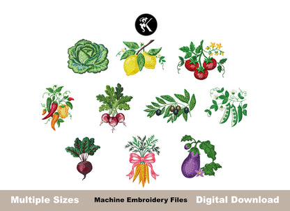 Mediterranean Garden Vegetable Embroidery Design Bundle - Machine Embroidery Files-Kraftygraphy