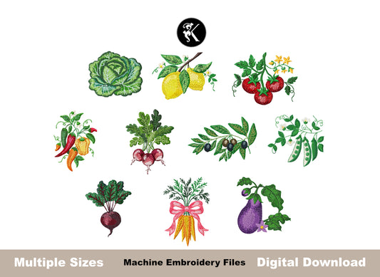 Mediterranean Garden Vegetable Embroidery Design Bundle - Machine Embroidery Files-Kraftygraphy