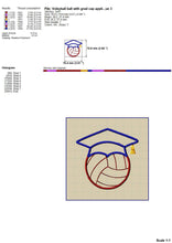 Load image into Gallery viewer, Voleyball Machine Embroidery Design, Embroidery Patterns for Robe, Volleyball Graduation Pes Files, Volleyball with Graduation Cap-Kraftygraphy
