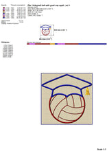 Load image into Gallery viewer, Voleyball Machine Embroidery Design, Embroidery Patterns for Robe, Volleyball Graduation Pes Files, Volleyball with Graduation Cap-Kraftygraphy
