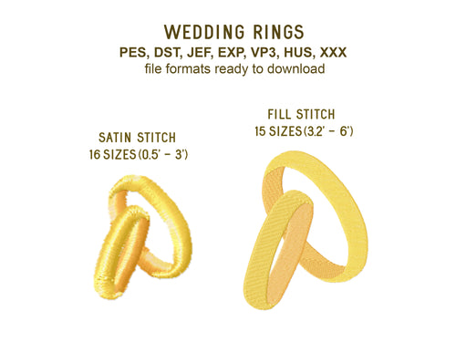 Wedding Rings Machine Embroidery Designs, Mini Wedding Rings Embroidery Files-Kraftygraphy