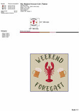 Load image into Gallery viewer, Weekend forecast crawfish and beer embroidery design for machine, cajun embroidery files-Kraftygraphy
