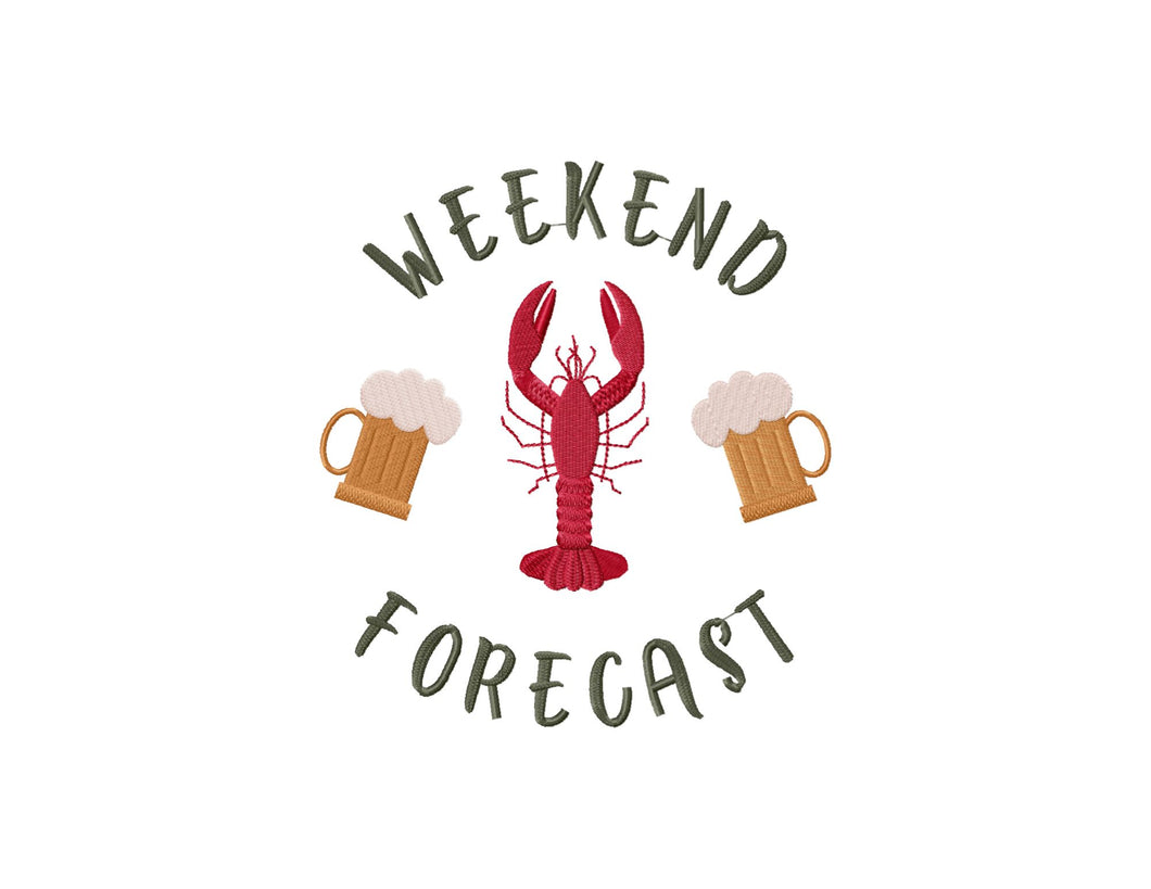 Weekend forecast crawfish and beer embroidery design for machine, cajun embroidery files-Kraftygraphy