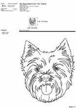 Load image into Gallery viewer, Westie face machine embroidery design, multiple sizes and file types, outline sketch style-Kraftygraphy
