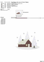 Load image into Gallery viewer, Winter scenery with cabin and snowey pine trees machine embroidery design-Kraftygraphy
