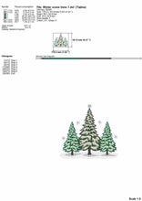 Load image into Gallery viewer, Winter scene machine embroidery design with pine trees covered in snow-Kraftygraphy
