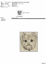 Load image into Gallery viewer, Yorkie dog face machine embroidery design, multiple sizes and file types, outline style-Kraftygraphy
