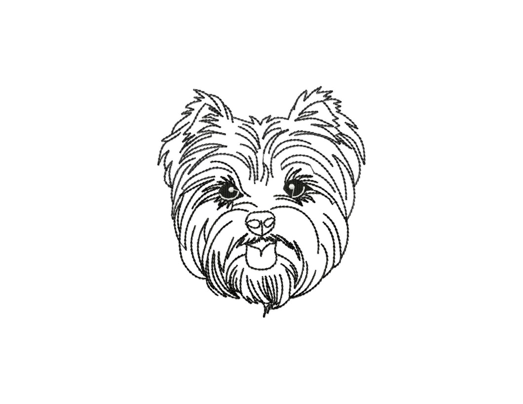 Yorkie dog face machine embroidery design, multiple sizes and file types, outline style-Kraftygraphy
