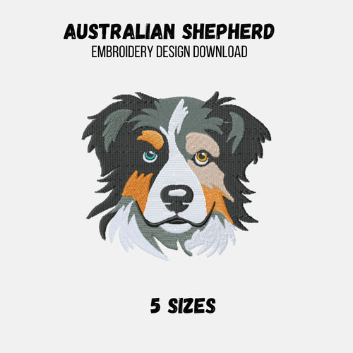 Australian shepherd face colorful machine embroidery design, fill stitch embroidery pattern, 5 sizes-Kraftygraphy