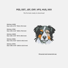 Load image into Gallery viewer, Australian shepherd face colorful machine embroidery design, fill stitch embroidery pattern, 5 sizes-Kraftygraphy
