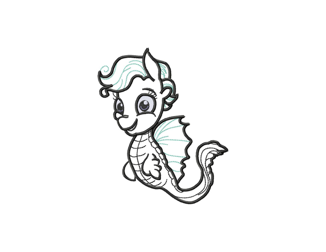 Cute baby seahorse applique machine embroidery design cartoon-Kraftygraphy