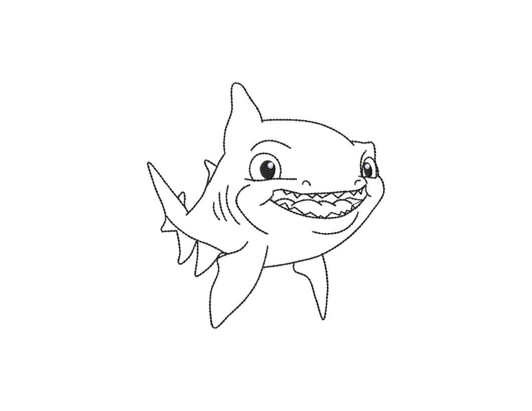 Cute shark cartoon characthere machine embroidery design for baby projects-Kraftygraphy