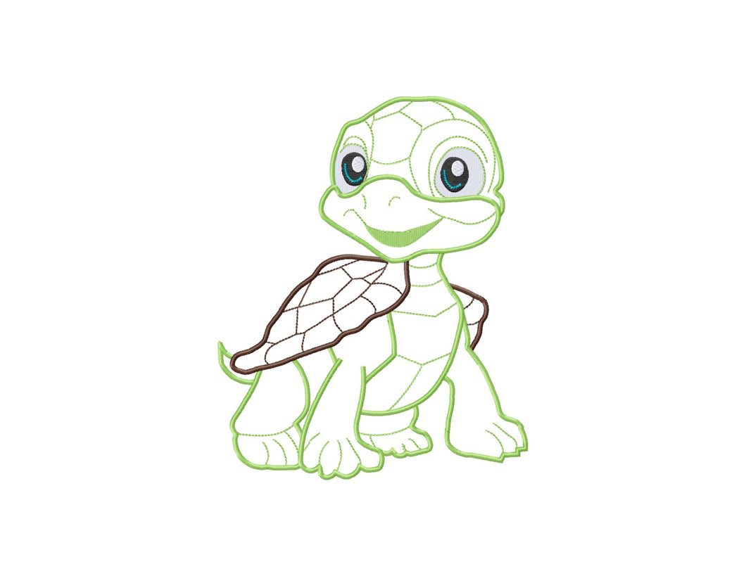 Cute baby turtle applique machine embroidery design-Kraftygraphy