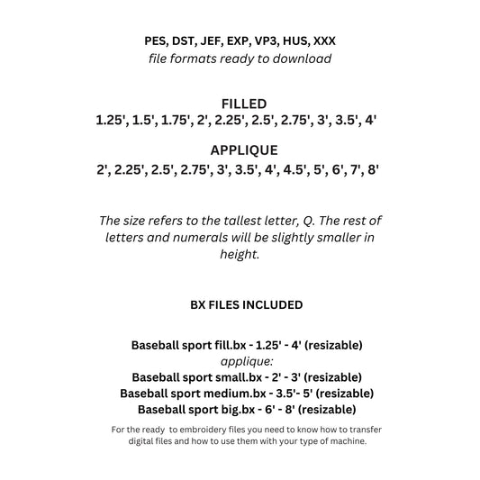 Baseball Embroidery Font – Applique & Fill Alphabet for Machine, BX File, Multiple Sizes & File Formats-Kraftygraphy