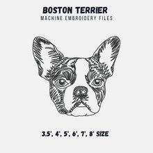 Load image into Gallery viewer, Boston terrier face machine embroidery design, multiple sizes and file types, sketch outline style-Kraftygraphy
