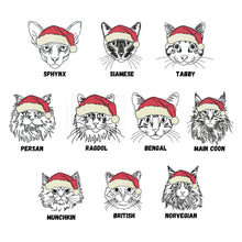 Load image into Gallery viewer, 10 Cat face with Santa hat machine embroidery designs outline, SKETCH style, multiple sizes and file types-Kraftygraphy

