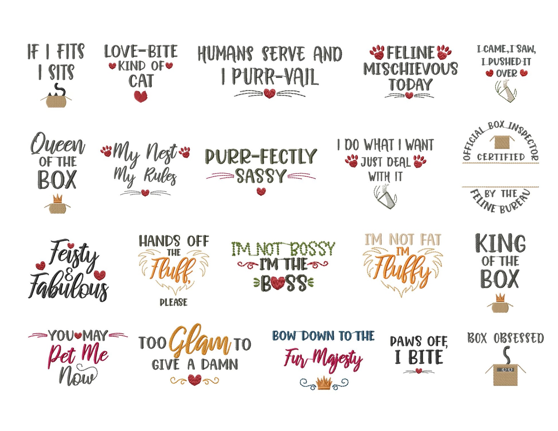 Funny Cat Sayings Machine Embroidery Designs Bundle – Humorous Pet Quotes for Apparel & Gifts-Kraftygraphy