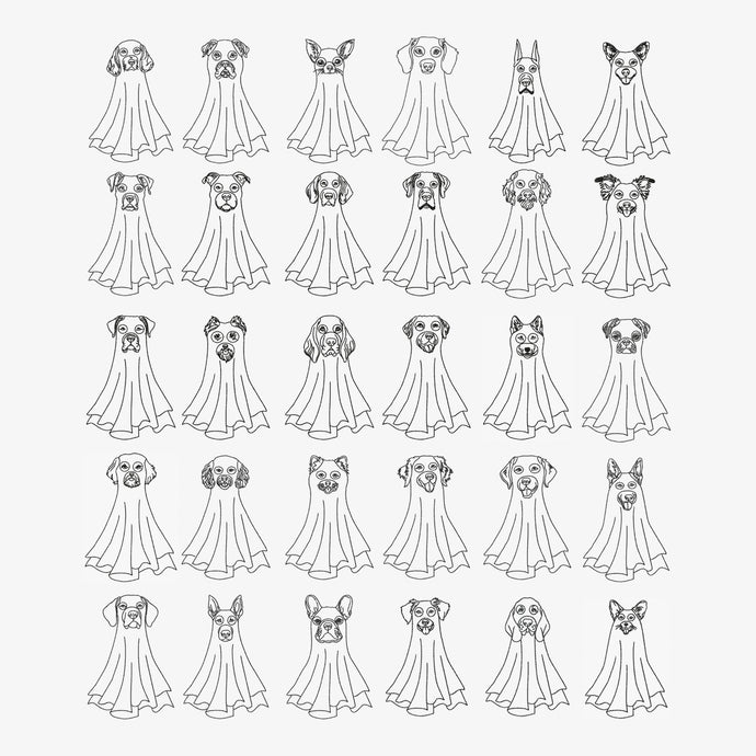30 Dog ghost machine embroidery design bundle in outline style with multiple sizes and formats-Kraftygraphy