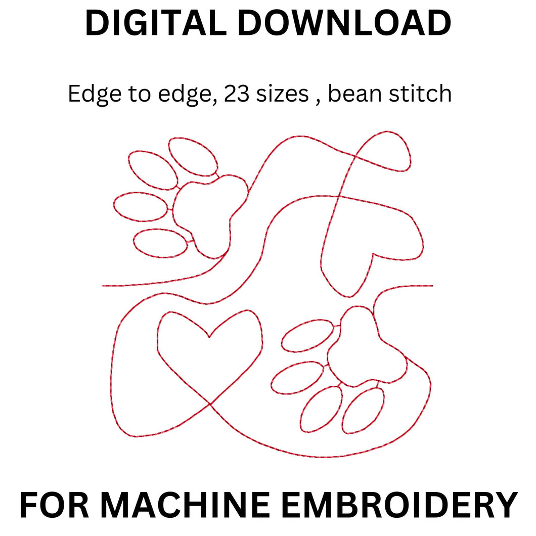 Edge to edge square dog paw print machine embroidery design for quilting, 23 sizes-Kraftygraphy