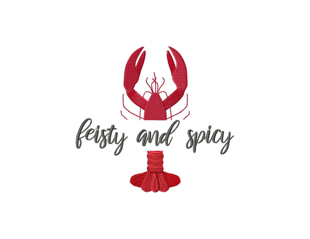 Feisty and spicey embroidery design with crawfish, cajun embroidery patterns-Kraftygraphy