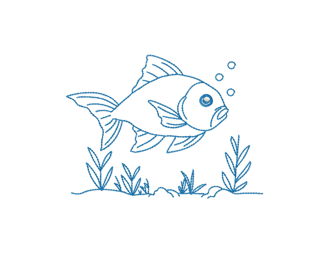 Fish in the sea outline machine embroidery design-Kraftygraphy