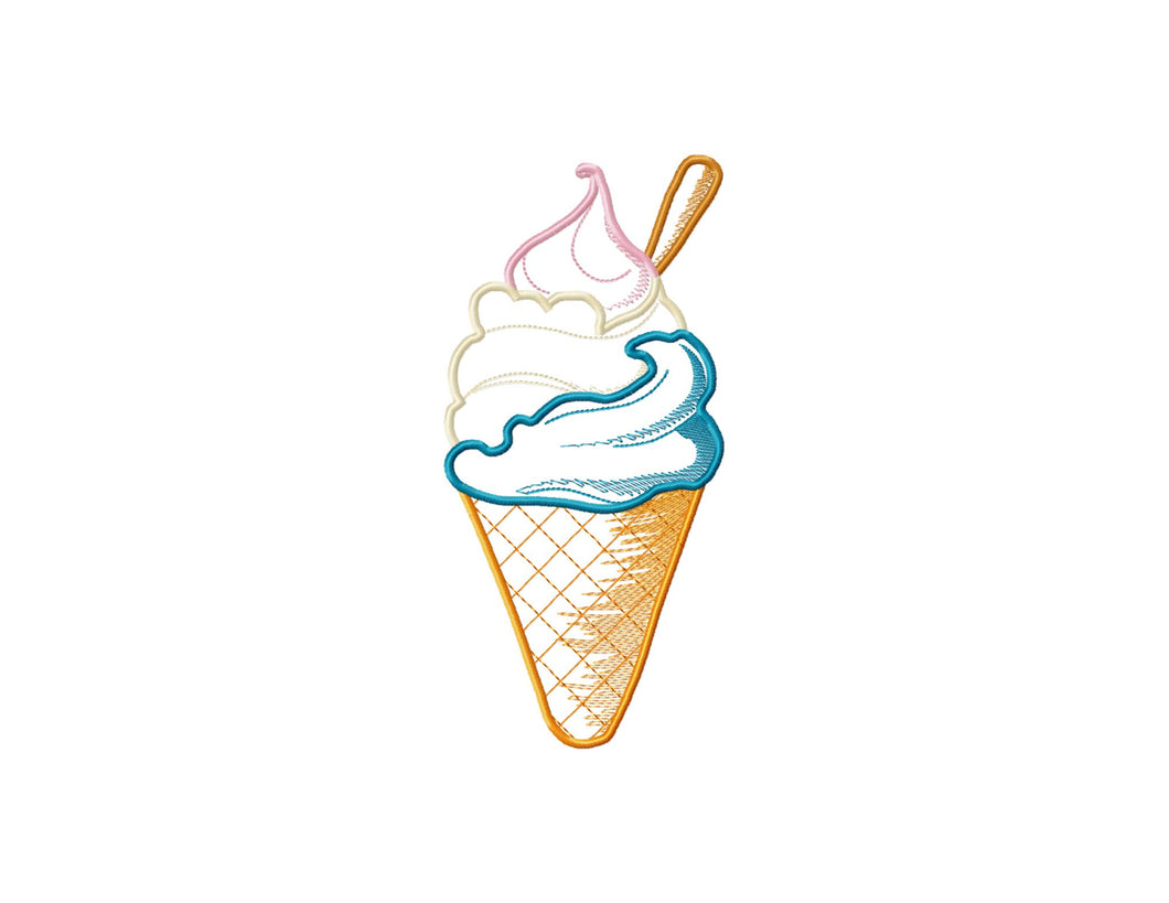 Ice cream cone applique embroidery design files for big size projects-Kraftygraphy