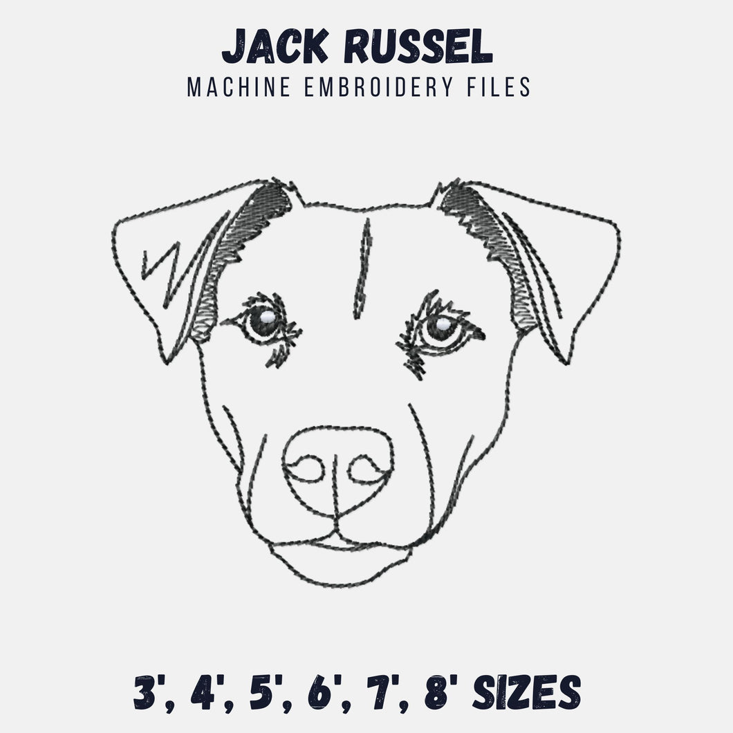 Jack Russel face machine embroidery design, multiple sizes and file types, outline sketch style-Kraftygraphy
