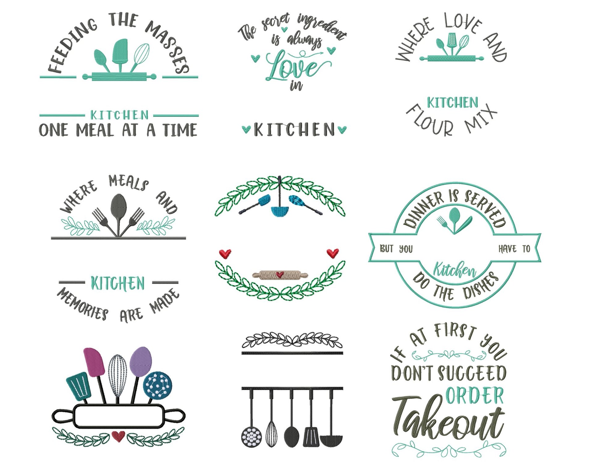 Kitchen Embroidery Designs Bundle – Machine Embroidery Files for Aprons & Towels – Multiple Sizes & Formats-Kraftygraphy