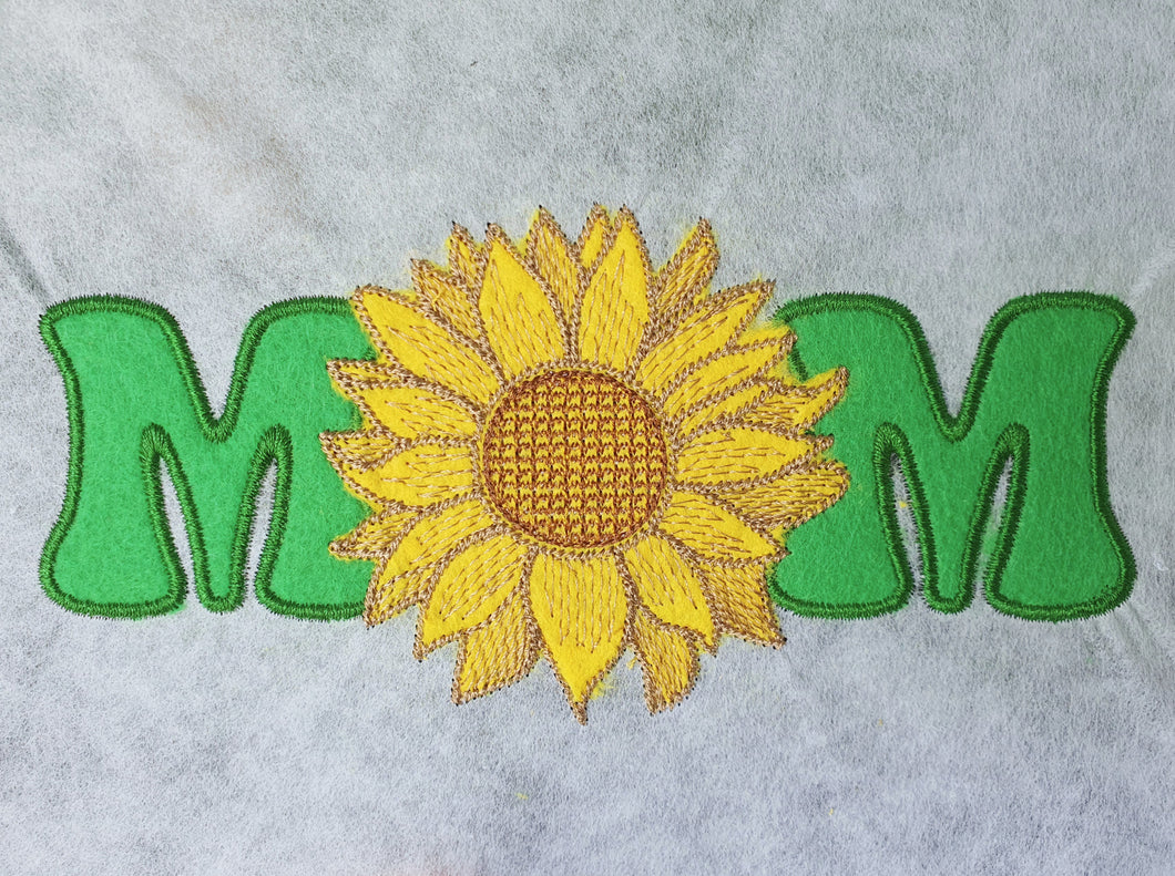 Mom word with sunflower applique embroidery design for machine-Kraftygraphy