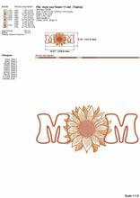 Load image into Gallery viewer, Mom word with sunflower applique embroidery design for machine-Kraftygraphy
