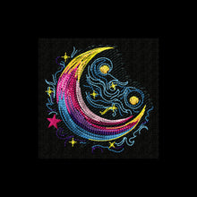 Load image into Gallery viewer, Glowing crescent moon machine embroidery design for dark fabrics-Kraftygraphy
