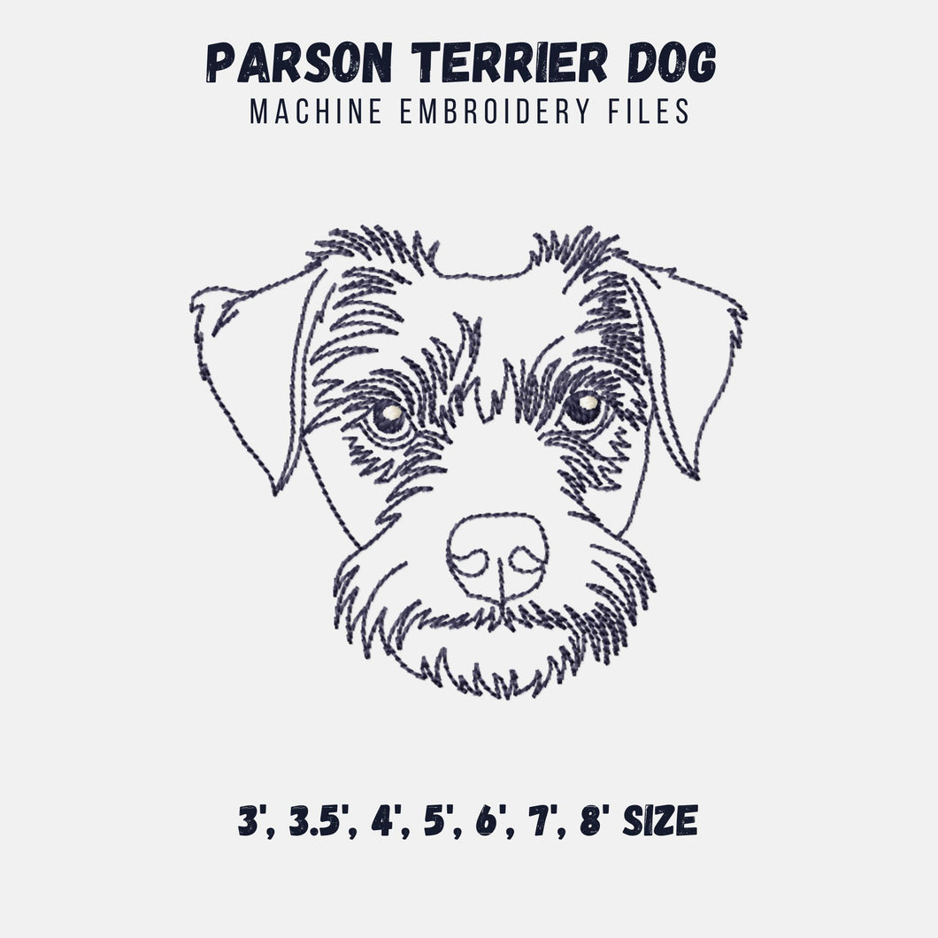 Parson Russel Terrier embroidery design, multiple sizes and file types, realistic outline drawing-Kraftygraphy