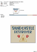 Load image into Gallery viewer, Funny dog machine embroidery design for summer bandana embroidery - Sandcastle destroyer-Kraftygraphy
