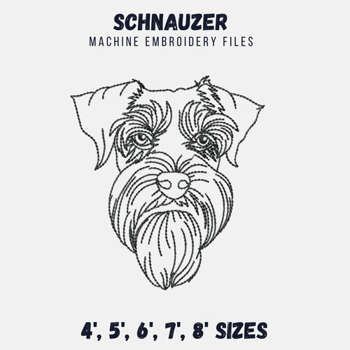 Schnauzer face machine embroidery designs, multiple sizes and file types, outline sketch style-Kraftygraphy