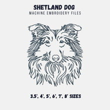 Load image into Gallery viewer, Sheltie face machine embroidery design, multiple sizes and file types, outline sketch style-Kraftygraphy
