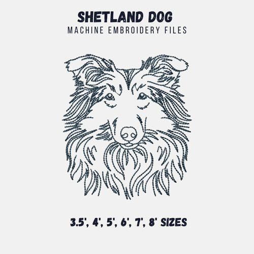 Sheltie face machine embroidery design, multiple sizes and file types, outline sketch style-Kraftygraphy